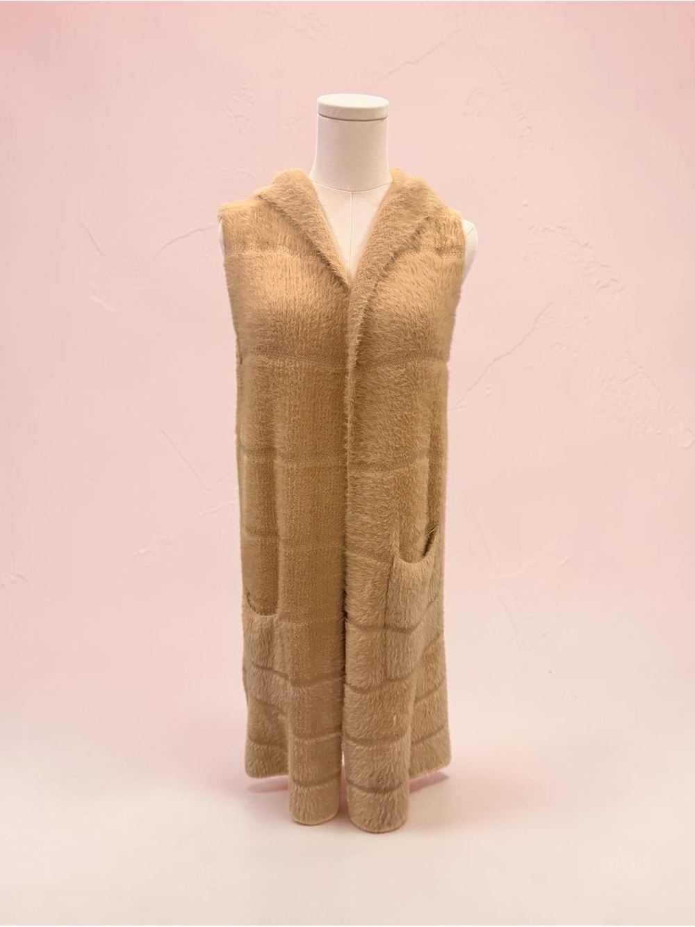 Sleeveless Faux Fur Long Vest - Camel